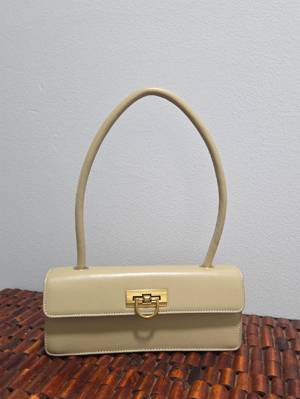 Cream Shoulder Bag with Gold Hardware